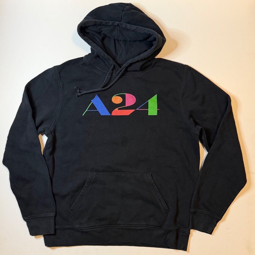 A24 Spectrum Hoodie Black Multi Color Logo Pullover Sweatshirt Mens US Large